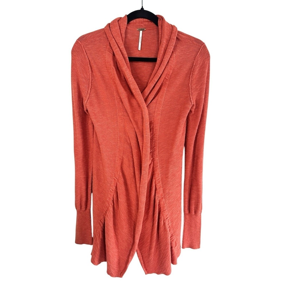 Free People Waterfall Cardigan S Rust Orange Draped Lagenlook Layering Boho Chic